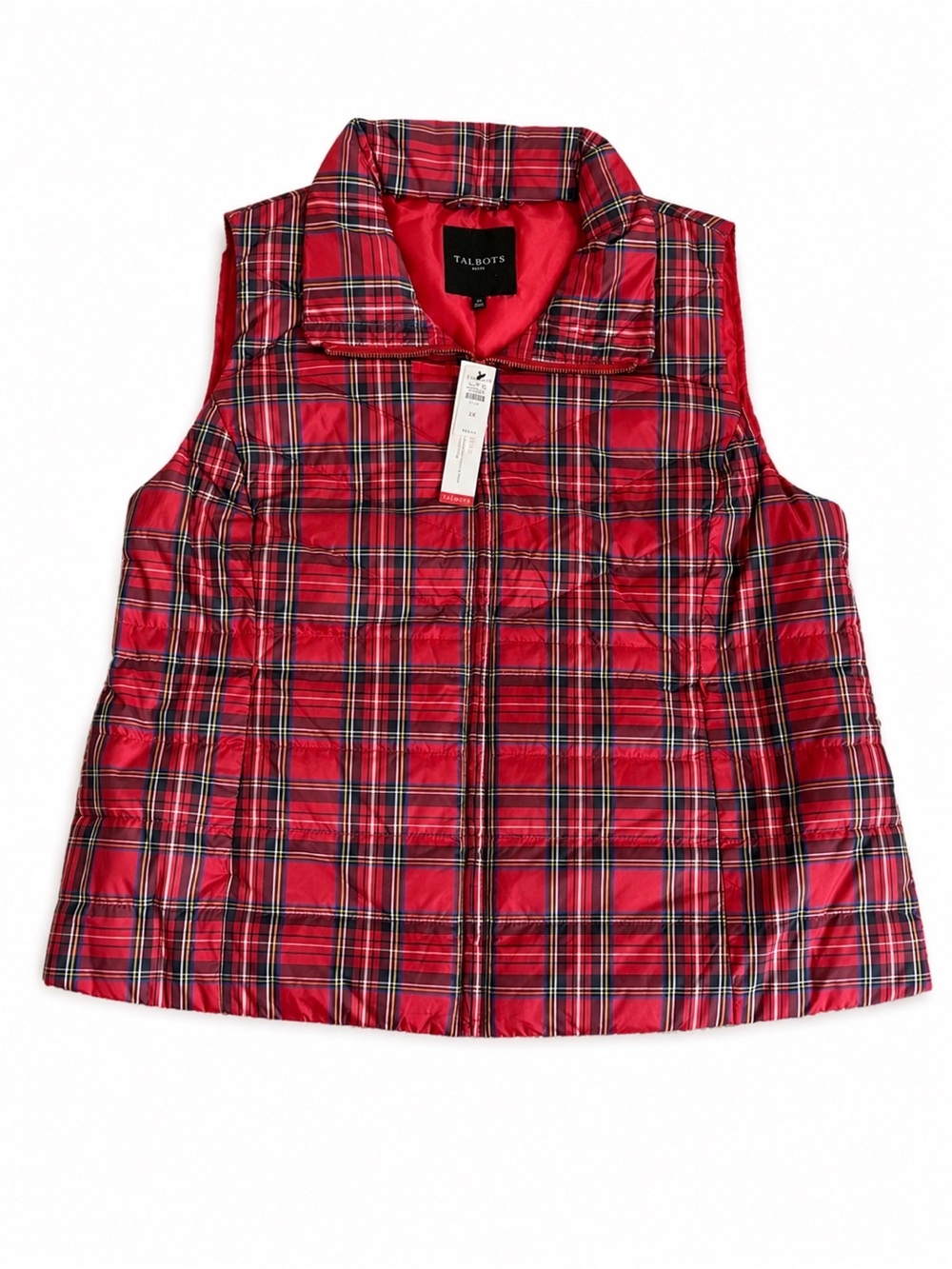Talbots Red Plaid Quilted Puffer Vest
